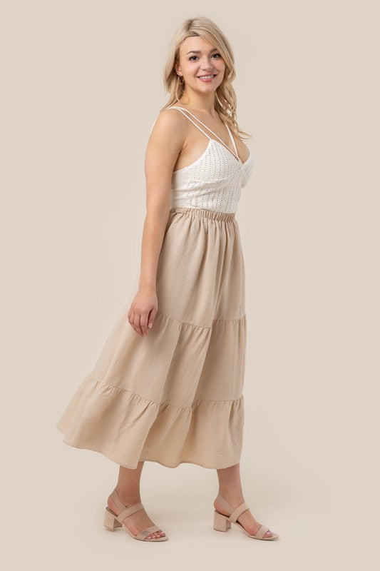 Tiered maxi skirt Beige S by Lilou | Fleurcouture