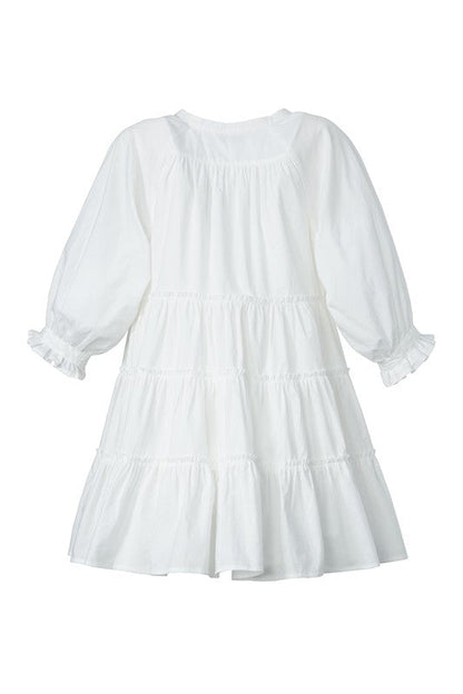 Tiered mini dress with tassel Off white by Lilou | Fleurcouture