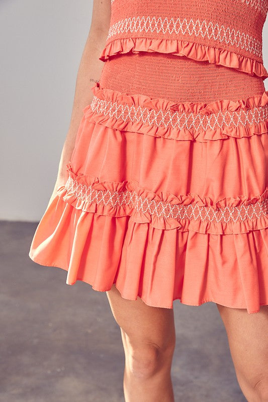 Tiered Ruffle Skirt CORAL by Do + Be Collection | Fleurcouture