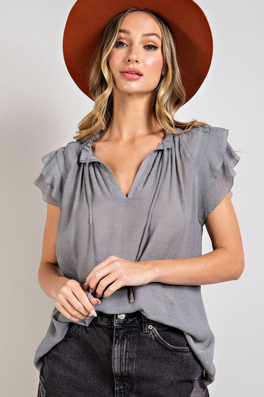 Tiered Ruffle Sleeve Short Sleeve Blouse L by eesome | Fleurcouture