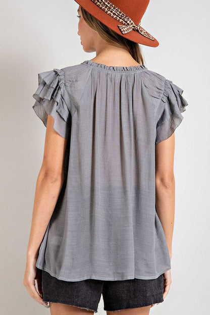 Tiered Ruffle Sleeve Short Sleeve Blouse L by eesome | Fleurcouture