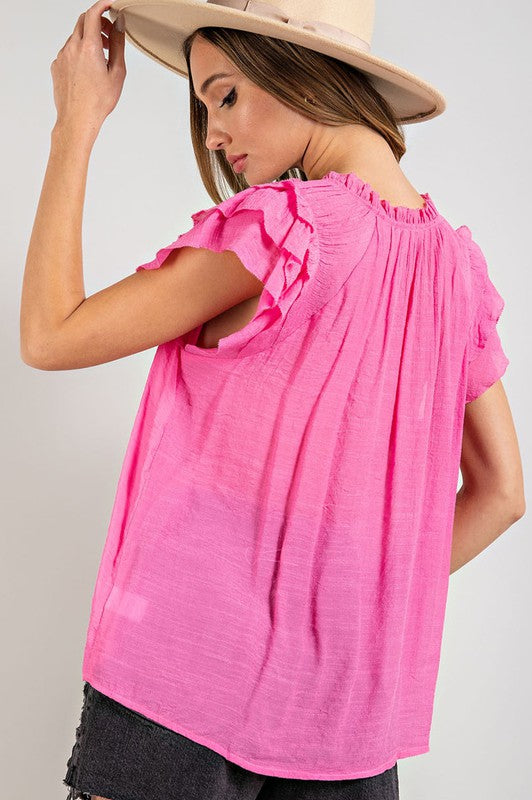 Tiered Ruffle Sleeve Short Sleeve Blouse L by eesome | Fleurcouture