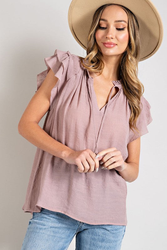 Tiered Ruffle Sleeve Short Sleeve Blouse L by eesome | Fleurcouture