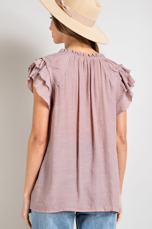 Tiered Ruffle Sleeve Short Sleeve Blouse L by eesome | Fleurcouture