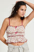 TIERED RUFFLE TOP IVORY-BURGUNDY S by Emory Park | Fleurcouture
