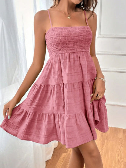 Tiered Smocked Square Neck Cami Dress Dusty Pink S Women&