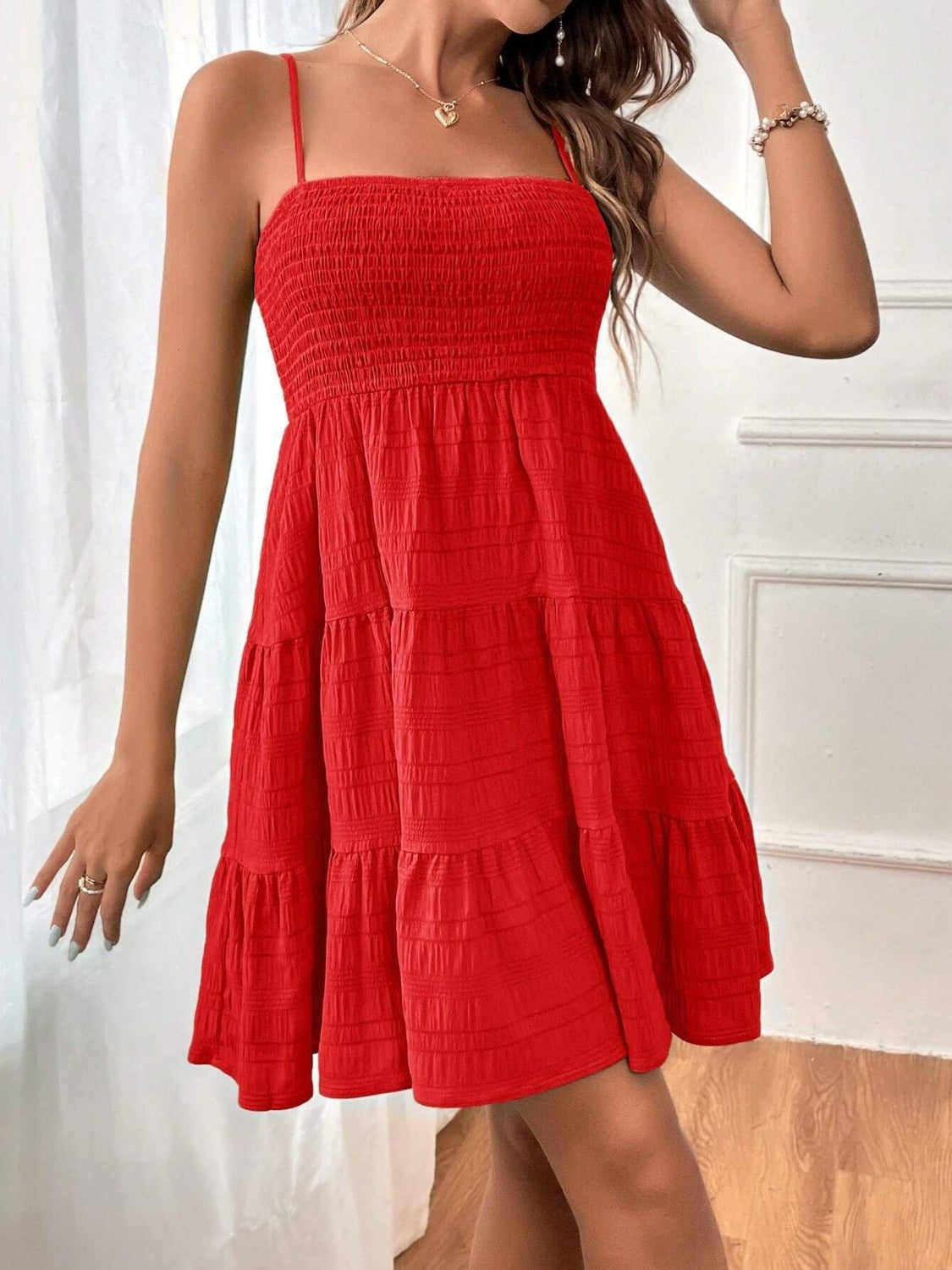 Tiered Smocked Square Neck Cami Dress Women&