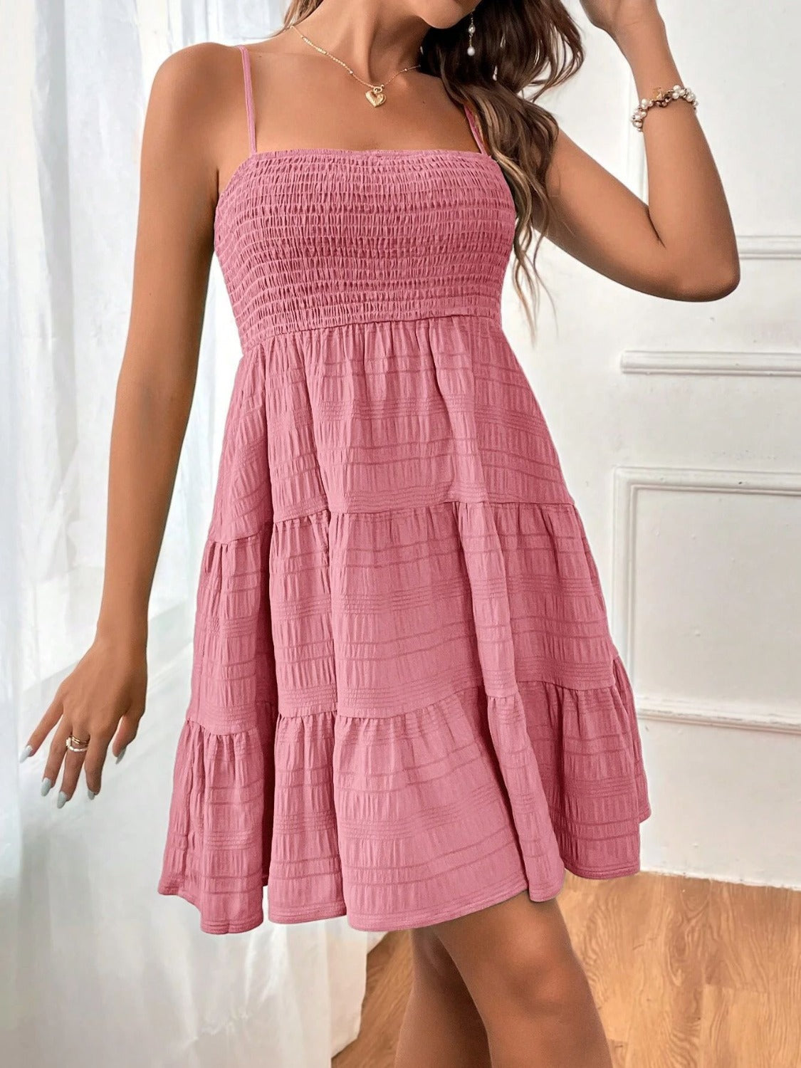 Tiered Smocked Square Neck Cami Dress Women&