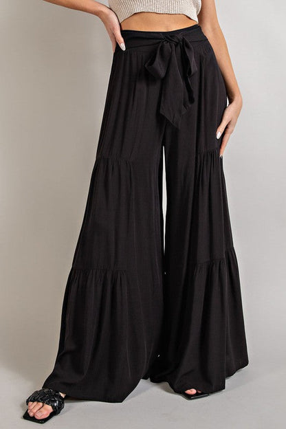 Tiered Wide Pants BLACK S by eesome | Fleurcouture