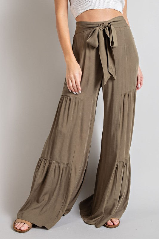 Tiered Wide Pants OLIVE S by eesome | Fleurcouture