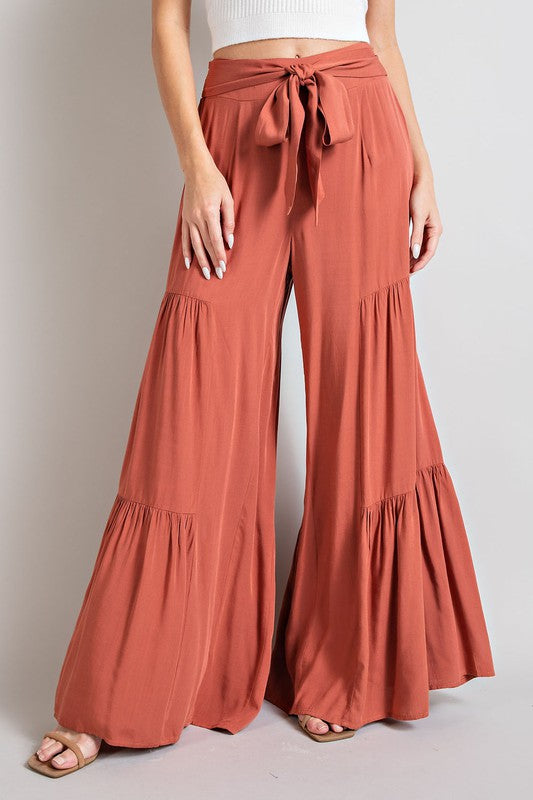 Tiered Wide Pants TERRACOTTA S by eesome | Fleurcouture