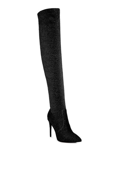 Tigerlily High Heel Knitted Long Boots Black 5 by Rag Company | Fleurcouture