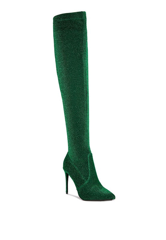 Tigerlily High Heel Knitted Long Boots Green 5 by Rag Company | Fleurcouture