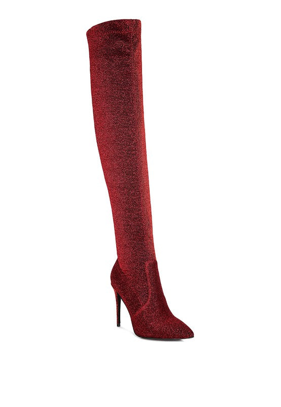 Tigerlily High Heel Knitted Long Boots Red 5 by Rag Company | Fleurcouture