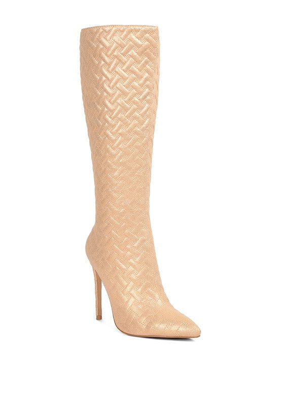 Tinkles Quilted High Heeled Calf Boots BEIGE 5 by Rag Company | Fleurcouture