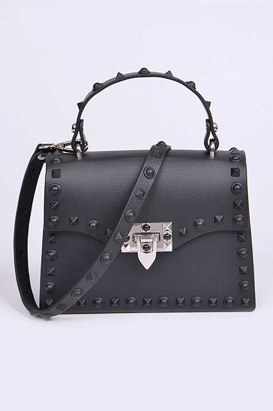 Tonal Studded Top Handle Swing Bag Black O/S by Artini Accessories | Fleurcouture