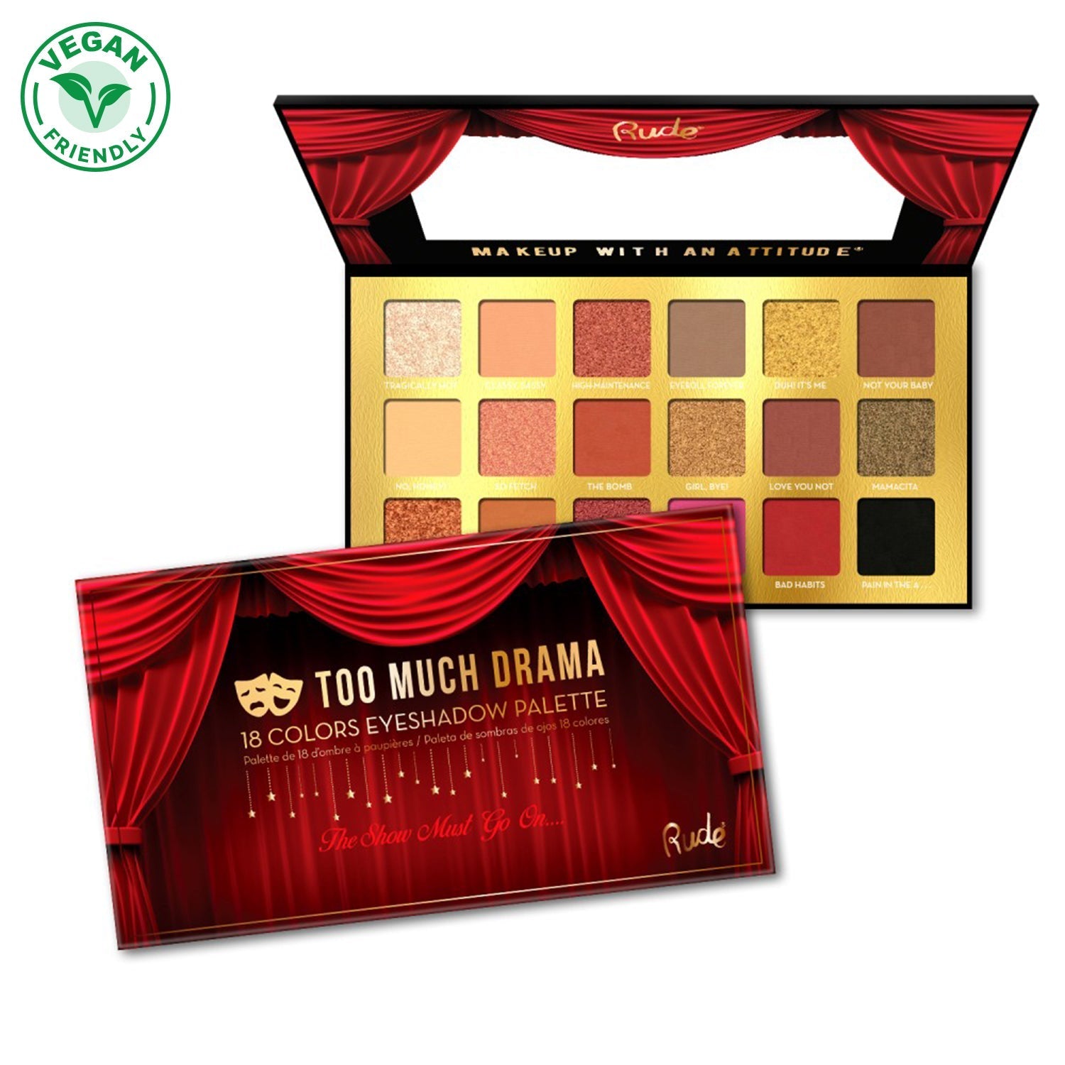 Too Much Drama - 18 Eyeshadow Palette Eyeshadow Palettes by Rude Cosmetics | Fleurcouture