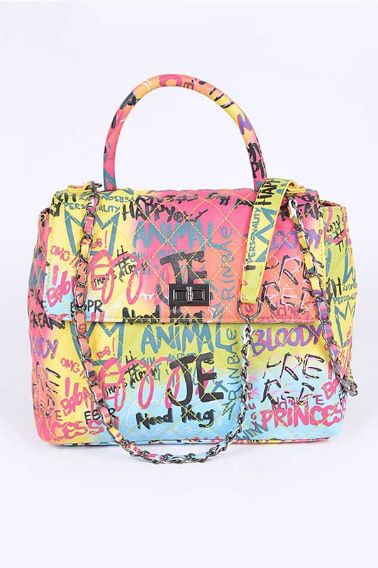 Top Handle Graffiti Convertible Shoulder Bag Multi O/S by Artini Accessories | Fleurcouture