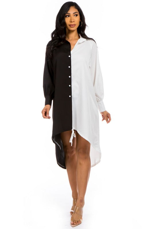 TOP SHIRT DRESS BLACK WHITE by By Claude | Fleurcouture