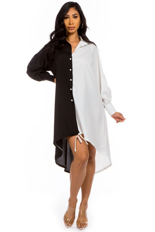 TOP SHIRT DRESS BLACK WHITE by By Claude | Fleurcouture