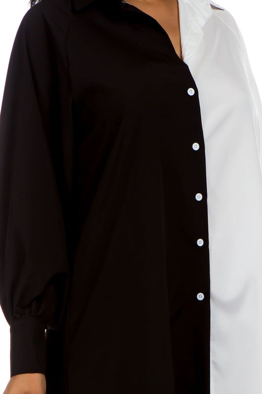 TOP SHIRT DRESS BLACK WHITE by By Claude | Fleurcouture