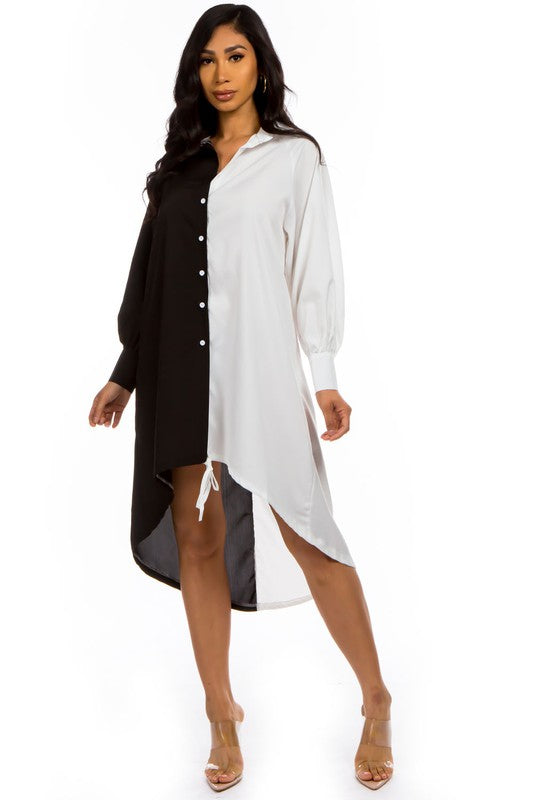 TOP SHIRT DRESS BLACK WHITE S by By Claude | Fleurcouture