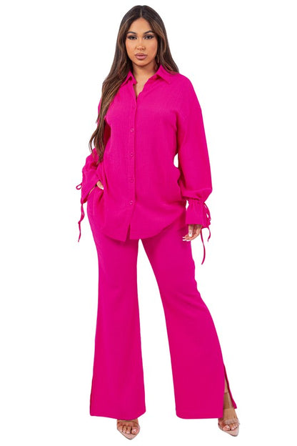 TOP TWO PIECE PANT SET FUCHSIA by By Claude | Fleurcouture