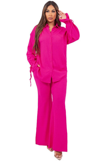 TOP TWO PIECE PANT SET FUCHSIA by By Claude | Fleurcouture