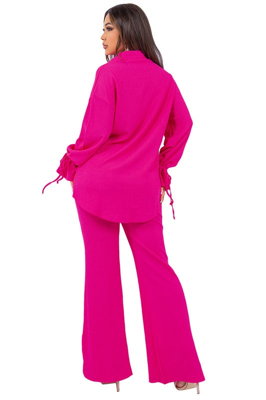 TOP TWO PIECE PANT SET FUCHSIA by By Claude | Fleurcouture