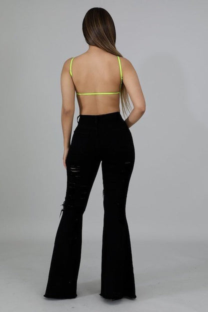 Torri Bell Bottom Jean in Black Black by GJG Denim | Fleurcouture