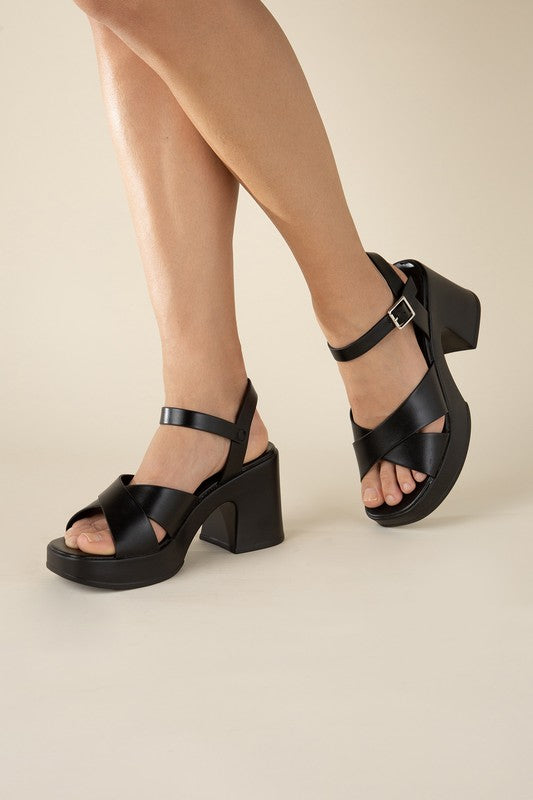 TOUCH-S Crisscross Sandal Heels Black 5.5 by Fortune Dynamic | Fleurcouture