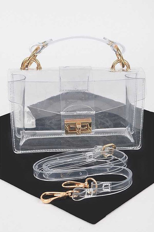 Transparent Clear Stadium Bag CLEAR/GOLD O/S by Artini Accessories | Fleurcouture