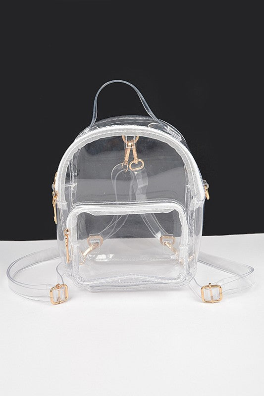 Transparent Cleared Stadium Small Backpack CLEAR/GOLD O/S by Artini Accessories | Fleurcouture
