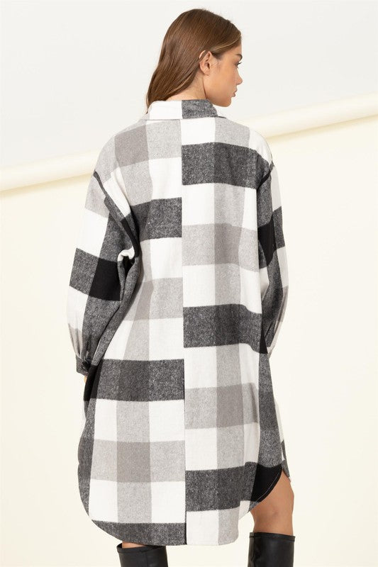 Trendy Throwback Checkered Shacket BROWN S by HYFVE | Fleurcouture