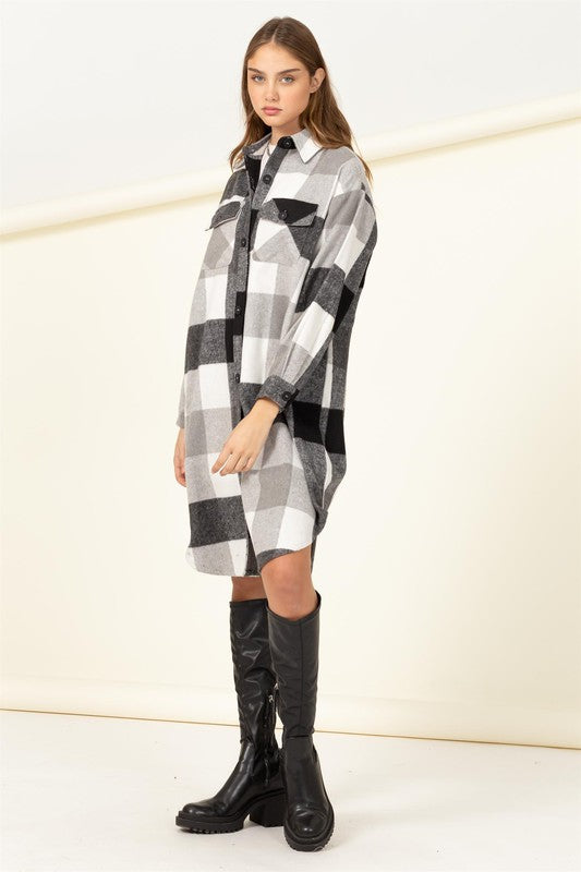 Trendy Throwback Checkered Shacket BROWN S by HYFVE | Fleurcouture