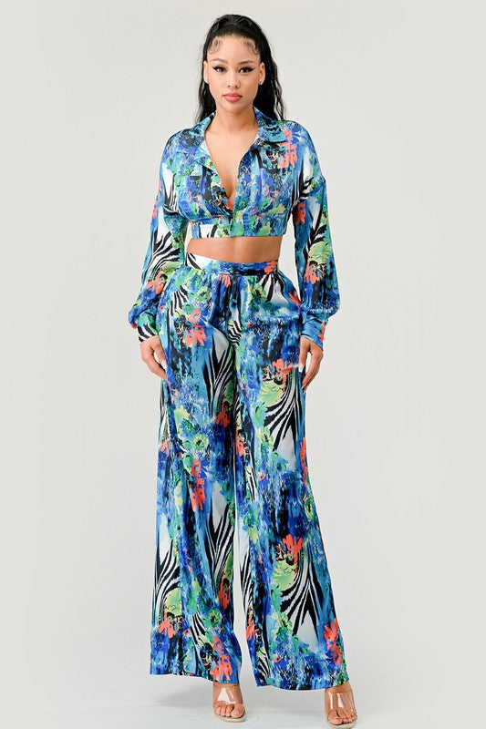 Tropical Mirage Palazzo Set MULTI PRINT by Athina | Fleurcouture