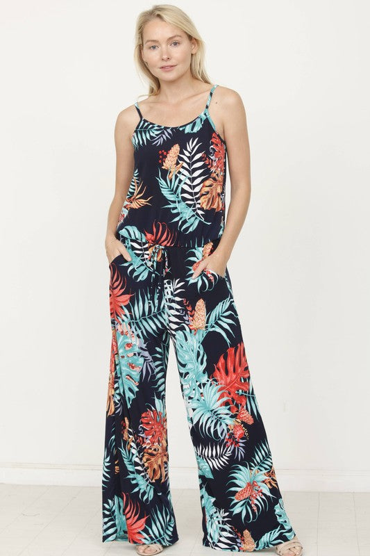 Tropical Spaghetti Strap Jumpsuit by EG fashion | Fleurcouture