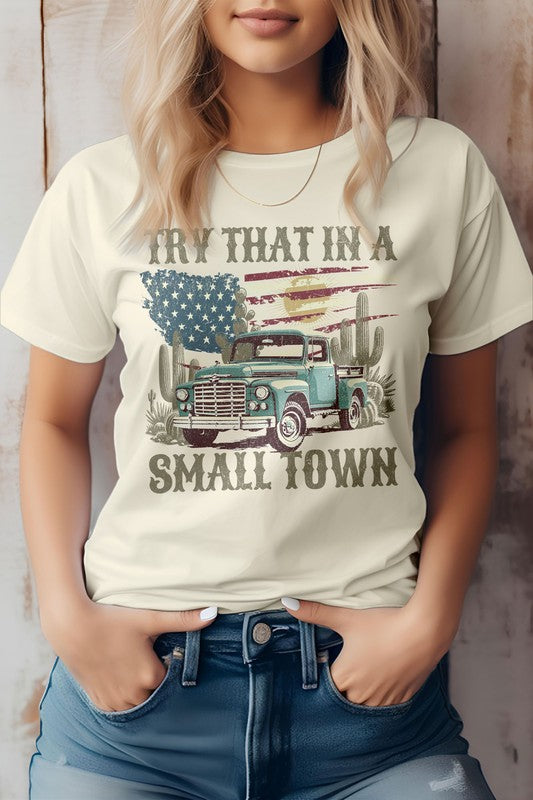 Try That in a Small Town Western Graphic Tee Natural XL by Rebel Stitch | Fleurcouture