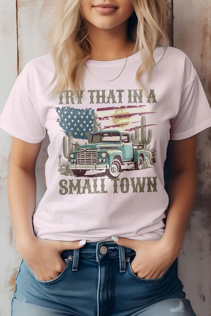 Try That in a Small Town Western Graphic Tee Soft Pink XL by Rebel Stitch | Fleurcouture