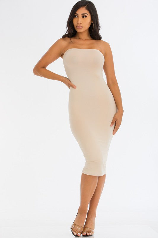 Tube Bodycon Dress Khaki S by Capella | Fleurcouture