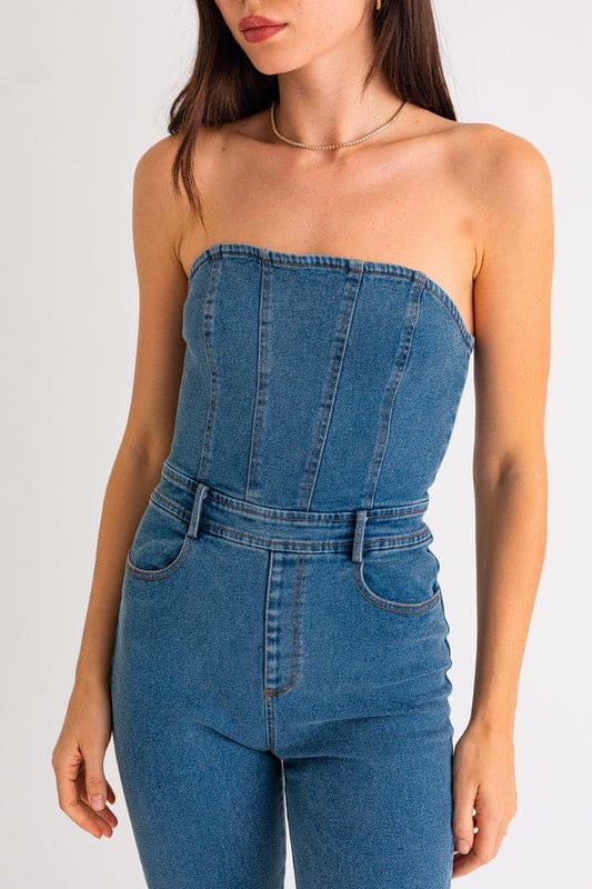 Tube Denim Jumpsuit DENIM L by LE LIS | Fleurcouture