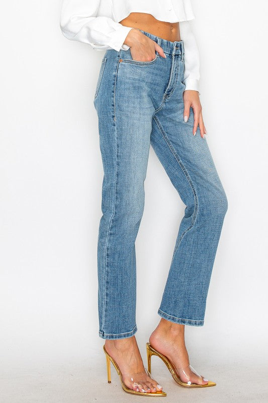 TUMMY CONTROL HIGH RISE STRAIGHT JEANS MEDIUM STONE WASH by Artemis Vintage | Fleurcouture