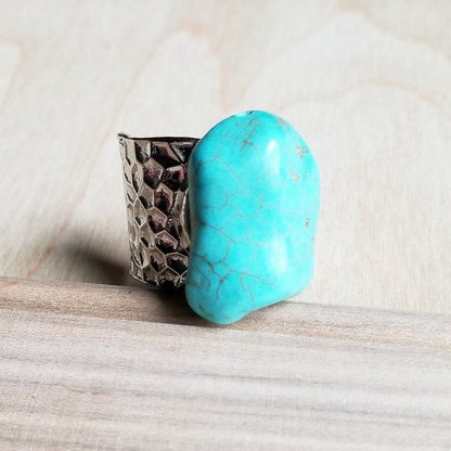 Turquoise Chunk on Cuff Ring turquoise 1 by The Jewelry Junkie | Fleurcouture