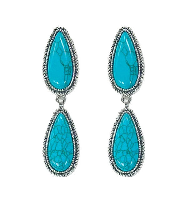 Turquoise Double Teardrop Earrings Silver One Size Earrings by Southern Grace | Fleurcouture