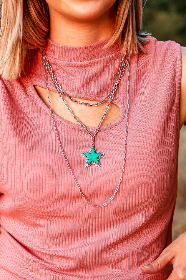 Turquoise Star three layer silver necklace Turquoise One Size Necklace by Southern Grace | Fleurcouture