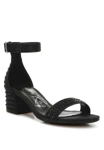 Twerky Rhinestones Embellished Block Sandals Black US-5 / UK-3 / EU-36 by Rag Company | Fleurcouture