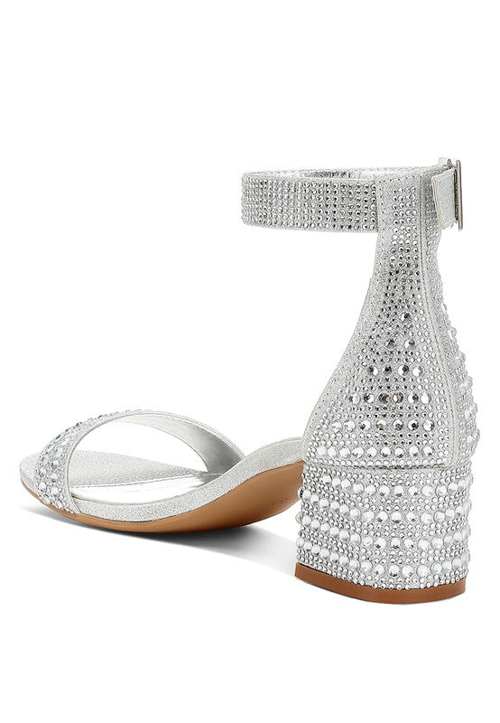 Twerky Rhinestones Embellished Block Sandals by Rag Company | Fleurcouture