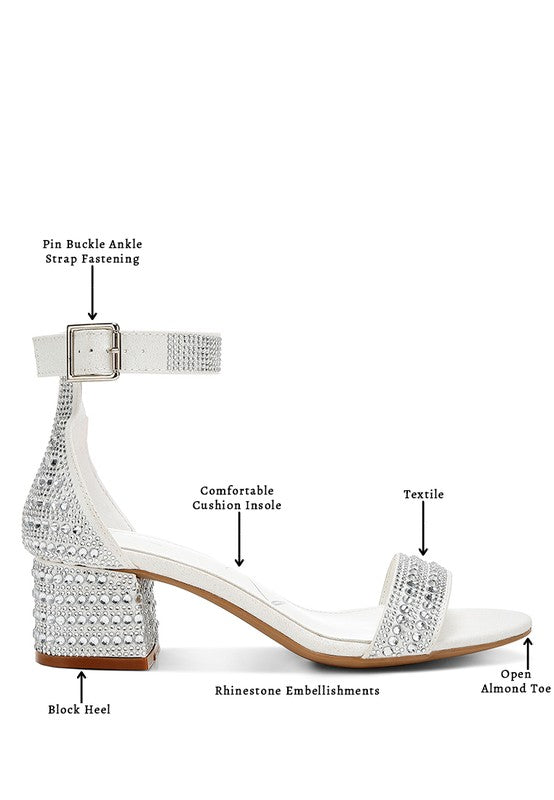 Twerky Rhinestones Embellished Block Sandals by Rag Company | Fleurcouture