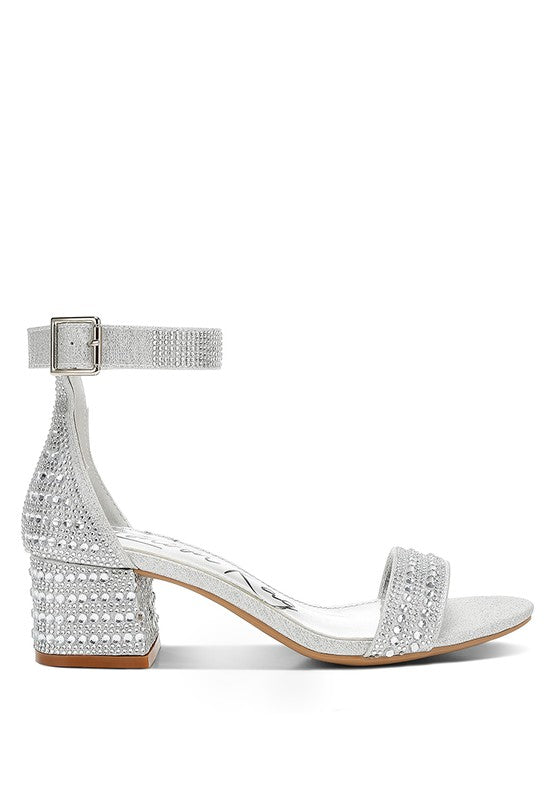 Twerky Rhinestones Embellished Block Sandals by Rag Company | Fleurcouture