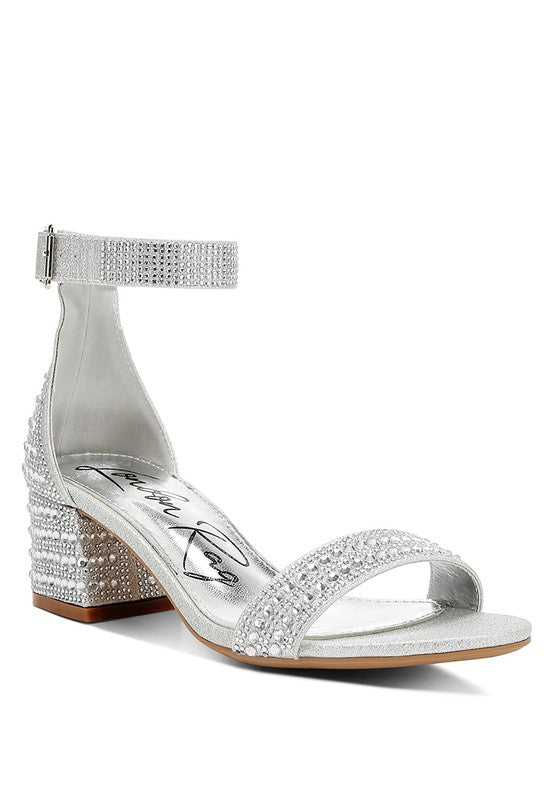 Twerky Rhinestones Embellished Block Sandals Silver US-5 / UK-3 / EU-36 by Rag Company | Fleurcouture